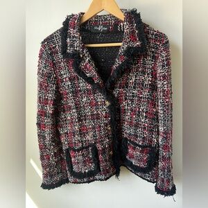 PETER JAN Tapestry‎ Jacket Old Money Wool Woven Nubby Fringe USA Mature 12